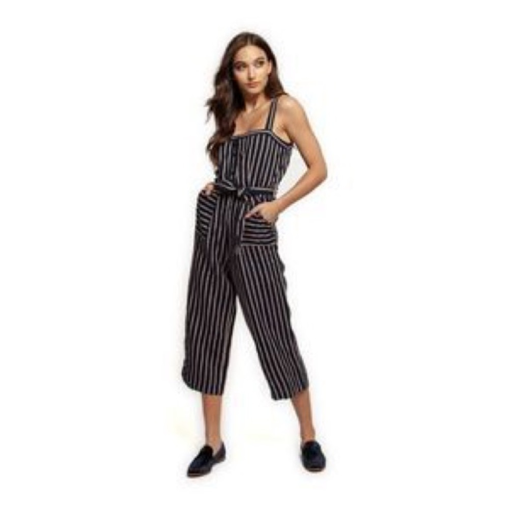 Striped Culotte Jumpsuit with Pockets